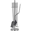 FIREFIX Attrezzi da camino, 5 pezzi, 180 x 180 x 640 mm (L x P x A), posate grigie laccate, supporto e manici in acciaio INOX