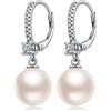 Jiahanzb Orecchini Perle Donna in Argento Sterling 925 Orecchini a Perle Pendenti Ipoallergenici Bianco Perla Gioielli Regali da Donna Leverback 10 mm