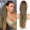 PORSMEER Coda Capelli Extension con Coulisse,Ponytail Lungo Lisci Onda ondulato naturale coda di cavallo capelli sintetica Posticci Extension Capelli marrone mix biondo per Donna,65 cm