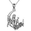 CUPENDA Collana a forma di fata luna/collana con lupo e bambina, in argento Sterling, fata elfo sulla luna/ciondolo lupo e angelo/lupo, gioiello regalo, 33.1 mm x 23.7 mm, Argento sterling, Non è una