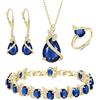 Clearine Set di Gioielli per Donne Argento Placcato Goccia Zirconia cubica Collana Aperta Anello Regolabile Orecchini Bracciale per Matrimonio/Anniversario/Festa della Mamma