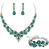 EVER FAITH Gioielli da Sposa per Le Donne, Collana di Cristallo Goccia austriaca, Orecchini Pendenti, Braccialetto a Maglie Verde Argento Fondo