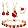 Clearine Set di Gioielli per Donne Argento Placcato Goccia Zirconia cubica Collana Aperta Anello Regolabile Orecchini Bracciale per Matrimonio/Anniversario/Festa della Mamma