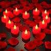 Mudder 12 Lumino a Cuore Candele a LED d'Amore con 200 Petali di Rosa in Seta Petali Artificiali Sparsi per Ragazze Decorazione per Tavola Matrimonio Valentine (Luce Rossa, Petalo Rosso)