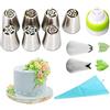 SYNYEY Set di 11 beccucci da pasticceria professionali in acciaio inox russo, 7 grandi floreali, 2 foglie, 1 adattatore, sac à poche silicone, set pasticceria, accessori forno, decorazione per torte