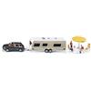 Siku 2542, Auto con roulotte, figurine e attrezzatura da campeggio, 1:55, Metallo,Plastica, Multicolor