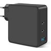 DTK 65W USB C caricabatterie alimentatore 3 porte GaN PD per MacBook Pro/Air, iPad Pro, Huawei MateBook, NoteBook, Chromebook, iPad Pro M1/ Air Galaxy S22/S21, HP Spectre, Note 20/10+, Pixel.