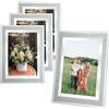 ASelected 6 x 4 cornici in vetro per foto di matrimonio, foto di famiglia e decorazione della casa, autoportanti e montabili a parete, 4 pezzi per esposizione verticale o paesaggistica, argento