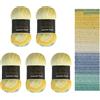 Wollbiene Summer Touch Batik, 5 gomitoli di lana da 100 g, multicolore con gradiente, 500 g di lana mercerizzata in microfibra acrilica (500 giallo-blu, menta)