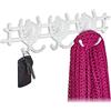 Relaxdays Attaccapanni da Parete, Tema Cavalli, 11x36,5x3,5 cm, 6 Ganci Appendiabiti Ghisa, Guardaroba Ingresso, Bianco