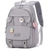 Makukke Zaino da scuola per ragazze, zaino da donna, impermeabile, con scomparto per laptop e antifurto, casual, per università elementare e superiore, grigio, L, Zaino casual