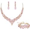 EVER FAITH Gioielli da Sposa per Donna, Collana di Cristallo Goccia austriaca, Orecchini Pendenti e Bracciale con Link Rosa Oro Fondo
