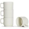 SHOWFULL Set di 4 tazze da caffè impilabili in ceramica per caffè espresso, 200 ml, per latte, cappuccino, cacao con manico, beige