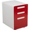 Flash Furniture - Cassettiera ergonomica a 3 cassetti, con serratura a chiave, con meccanismo a ribalta, cassetto per lettera/legale, colore: Bianco con apertura rossa