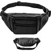 BSITSSS Marsupio Uomo Pelle, Marsupio Uomo Donna, Marsupio Pelle Uomo con 6 Zip Tasche Cintura, 120CM Regolabile Marsupio Nero, Fanny Pack per Ciclismo Running Escursionismo Campeggio Concerti(Nero)