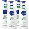 Nivea Crema Corpo Aloe Idratante 48h Formula con Ingredienti di Origine Naturale Azione Idratante Rinfrescante Ammorbidente Illuminante Pelle Normale o Secca Texture Leggera - 4 Flaconi da 500ml