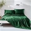 Wotcsil 4 Pezzi Completo Lenzuola Raso Matrimoniale Set Tinta Unita Biancheria da Letto Satin 200x200+Angolo 36 cm con Lenzuolo Sopra, Lenzuola Sotto con Angoli, 2 Federa, Verde Scuro