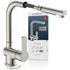 SCHÜTTE 79729 LONDON Miscelatore da cucina a bassa pressione in acciaio inox con doccetta estraibile, rubinetto da cucina orientabile a 360 gradi, miscelatore monocomando, miscelatore per lavello