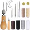 NICAVKIT Set da cucito in pelle: utensili artigianali con alesino, aghi a mano, rotoli di filo di cera, aghi, anello in ottone, bobina e pinza