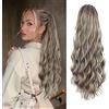 YEESHEDO Coda Capelli Extension con Coulisse Lunga Ondulati Ricci Posticci Sintetici Ondulati Coda Cavallo Extension Posticci Coda finta Capelli marrone cenere con bionda bianca per Donna,65cm