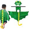 Aurasky Mantello di Dinosauro per Bambini, Costume Dinosauro con Maschera, Dinosauro Mantello Cappuccio Costumi Mantello di Drago Vestiti per Giochi Carnevale Halloween Cosplay(Verde)