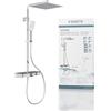 Schütte Sistema termostato e ripiano in Vetro - Set 30 x 30 cm, Pioggia con Supporto a Parete e soffione - Pannello Colonna Doccia in Cromo 60531, Cromato/Antracite, 350 x 1200 x 520 mm