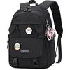 Makukke Zaino da scuola per ragazze, zaino da donna, impermeabile, con scomparto per laptop e antifurto, casual, per università elementare e superiore, Nero , L, Casual