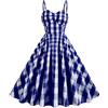 IMEKIS Donne Anni '50 Rockabilly Abito Senza Maniche Halter Vintage Abito da Cocktail A Pois a Scacchi Retro Swing Vestito Una Linea Elegante Abito da Sposa Abito da Ballo Blu Scuro+Bianco M