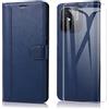 SMYTU Custodia per Xiaomi Redmi 12C / 11A - Cover a Libro in Pelle Magnetica Con Portafoglio e Vetro Temperato - Blu