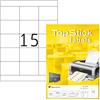 TopStick Etichette Multiuso Autoadesive, 15 per Foglio A4, 1000 Fogli, 70 x 50,8 mm, 15000 Totali, Universali Vuote per Stampanti Laser e Inkjet, Bianco