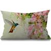 BGBDEIA Federa per cuscino con colibrì e fiori rosa, pittura a olio, in cotone e lino, decorativa, rettangolare, per divano e letto, 30 x 50 cm