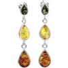 Designer Inspirations Boutique Noda 070405 - Orecchini pendenti a goccia in ambra e argento sterling con ambra mista, colore: Arancione, Giallo e Verde, Argento sterling, Ambra