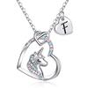 TINGN Collana Unicorno con Ciondolo Cuore Iniziale Placcato Oro Bianco 14k CZ - Gioielli Regali per Ragazze Compleanno