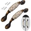 Vulevirtue 2 Pezzi Maniglia Ceramica Floreale,Vintage Pomelli per Mobili della Cucina Armadio Cassetto Pomelli per Mobili Porta Manopole,in Lega di Zinco e Ceramica 96 mm,per armadi,cassetti,camera da letto