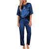 Ekouaer Pigiama Donna Estivo Pigiami Due Pezzi Pantaloni in Raso Camicia da Notte Manica Corta Comodi, Vino Rosso, L