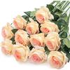 Mocoosy 12 rose artificiali fiori finti per decorazione, rose in seta champagne a stelo singolo, bouquet artificiale per matrimoni, feste di compleanno, decorazione per la casa e la tavola