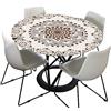 Morbuy Tovaglia Rotondo in Poliestere con Bordo Elastico, Mandala Stampa Lavabile Tovaglie da Tavola Impermeabile Tovaglia per Salotto Pranzo Giardino Decorazione (Color Crema,180cm)