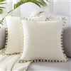 Dencalleus Set 2 Copricuscino Divano con Velluto con Palline Federe per Cuscini Quadrate 40x40 cm Copricuscini Copri Cuscino Decorativo Bohémien Fodera per Soggiorno Camera Letto Auto Avorio