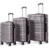 Merax Set di valigie rigide da viaggio, trolley con serratura TSA e ruota universale, espandibile, con manico telescopico, grigio., Set da 3 pz, Valigetta rigida