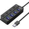 Xingdianfu Hub USB, 4 porte, splitter USB con interruttori indipendenti, 4 adattatori USB 3.0 per PC, con luce LED, presa USB multiplo per trasferimento dati veloce