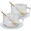 CIOUYAOS 2 Set tazzine caffe vetro con piattino, tazze particolari trasparenti grandi con 2 cucchiai 2 piattino, tazza Mugs set per cappuccino, the, tè, bevande calde, yogurt, latte