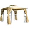 Outsunny Gazebo da Esterno o Giardino 3x3m con Zanzariera, Telaio in Acciaio e Doppio Tettuccio, Beige