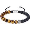 GAVU Bracciale da Uomo con Perline di Onice e Occhio di Tigre e Charm Yin Yang in Acciaio Inox, Bracciale Pietre Naturali da Uomo Regolabile