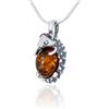 AMBEDORA Collana da Donna Riccio con Ambra, Argento Sterling Ossidato, Ambra Baltica Color Cognac, Ciondolo in Argento con Catena