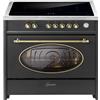 GURARI Fornello Con Piano Cottura a Induzione 90 cm 913 RU BL Retro | Range Coocker Autoportante Con 5 Zone (2 Flessibili) Tutti Con Booster | Nero