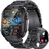 LIGE Orologio Smartwatch Uomo Militare, Funzione Chiamate Bluetooth, 1.96 pollici Monitor di Salute Smartwatch, Impermeabile 5ATM Compatibile con iOS Android, Acciaio Inossidabile Nero