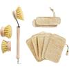 Chinchilla® Set di 7 spugne Luffa + 1 spazzola con 3 testine intercambiabili | 7 spugne sostenibili in diverse misure | Spazzola da cucina con setole in fibra naturale | riutilizzabile e sostenibile