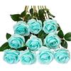 DuHouse 10 rose finte fiori di seta artificiali fiori di rosa finto fiore lunghi steli bouquet per organizzare matrimoni centrotavola festa casa decorazione cucina (Blu verde acqua)