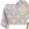 KP HOME Tovaglia Plastificata Rettangolare 250x140cm, Beige Rosa Blu Tovaglia Cerata per Tavolo da 8 Posti, in Plastica Facile da Pulire, Impermeabile, con Motivo Azulejo Lisbona Piastrelle