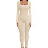 UMIPUBO Tuta Intera Donna Yoga Jumpsuit Sportiva Manica Lunga Tuta Intera Scollo U Completo Tinta Unica One Piece Palestra Leggings Slims Abbigliamento Moda Elastico Rompers Clubwear (albicocca, L)